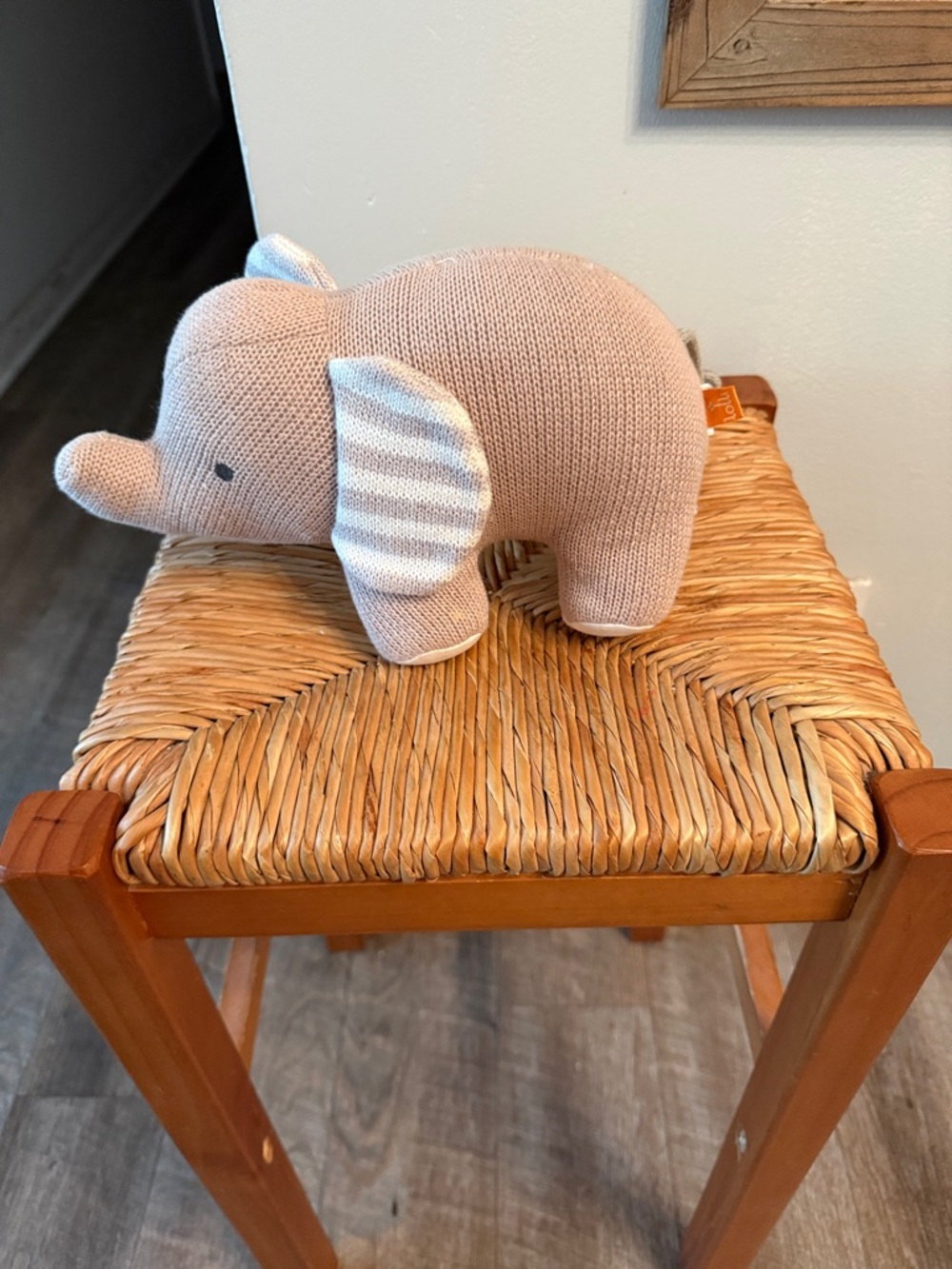 Lolli Knit Elephant Plush - Beige with Orange Tag